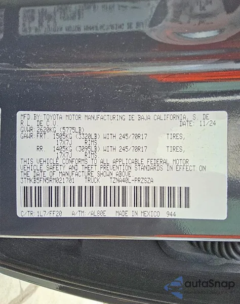 2024 Toyota Tacoma Double Cab из США, поврежденный, VIN 3TMKB5FN5RM021701